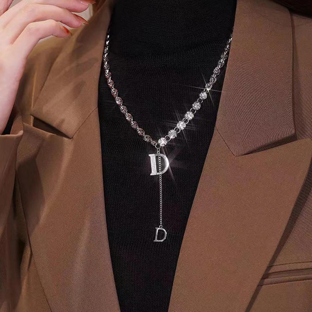 Elegant Women's Long Necklace 2025: Unique D Letter Pendant Necklace with Micro Zircon Setting - Fashionable Gift for Her