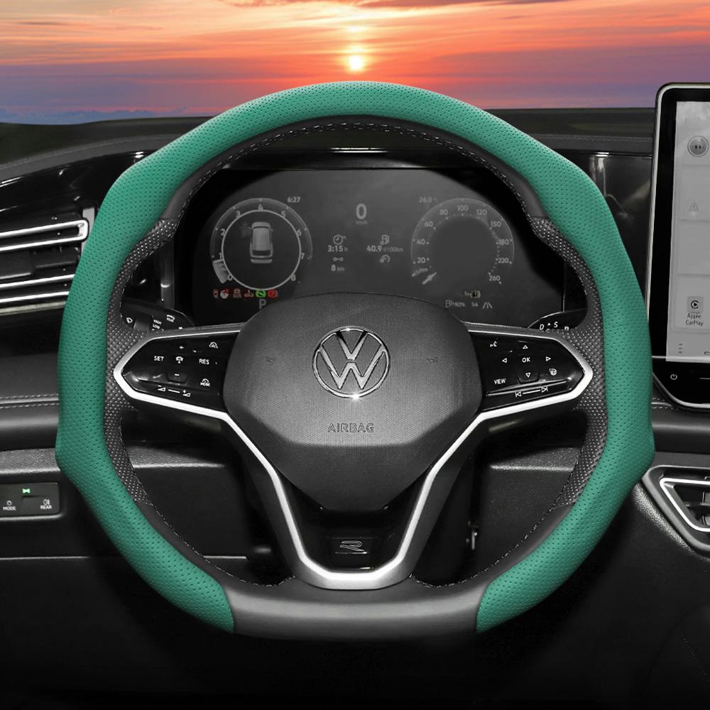 Подходит для Volkswagen Чехол на руль из перфорированной кожи, Нескользящий, Дышащий, Интегрированный защитный чехол Golf Passat Polo Jetta