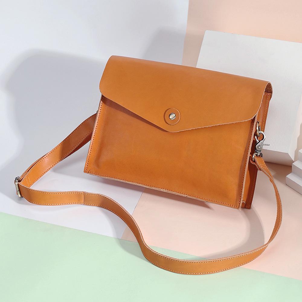 Women's Genuine Leather Flap Messenger Bag - Large Capacity, Vegetable Tanned, Single Shoulder Crossbody Clutch