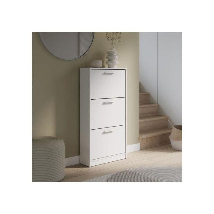 Meuble a chaussures - 6 paires - Blanc mat - 3 abattants - L58,2 x P20,4 x H115,5 cm - MAC