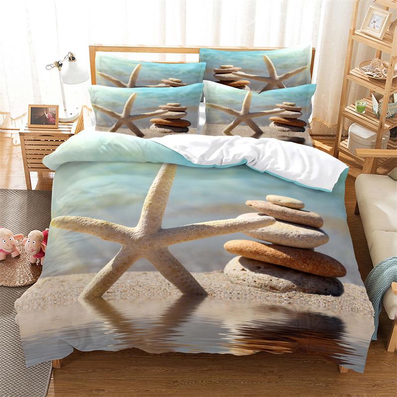 Ocean Beach Starfish Duvet Set Set Seaside Bedding Set Queen Bedding Set Boys Girls Bedroom Decoration Bedding Set