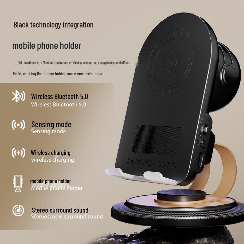 360° Rotating Bluetooth Speaker Stand with Wireless Charging for All Mobile Phones