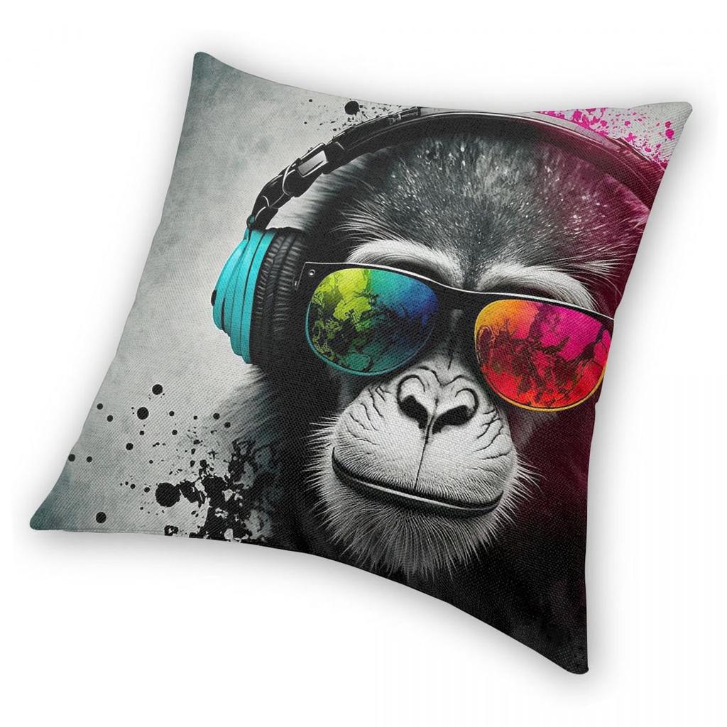 Monkey Headphones Sunglasses Dj Pillowcase Polyester Linen Velvet Creative Zip Decorative Pillow Case Home Cushion Cover