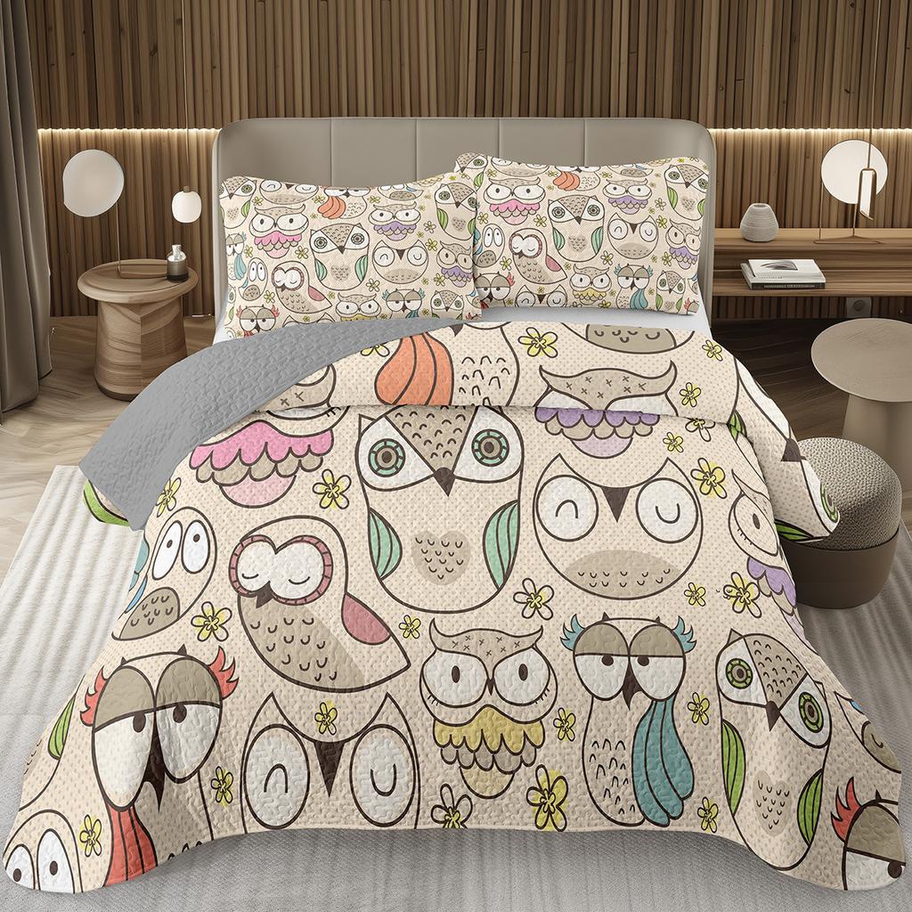 Funny Cartoon Animal Bedspread Queen/Full Kawaii Elephant Panda Coverlet Reversible Grey Quilted Bedding Set For Kids Teen Room