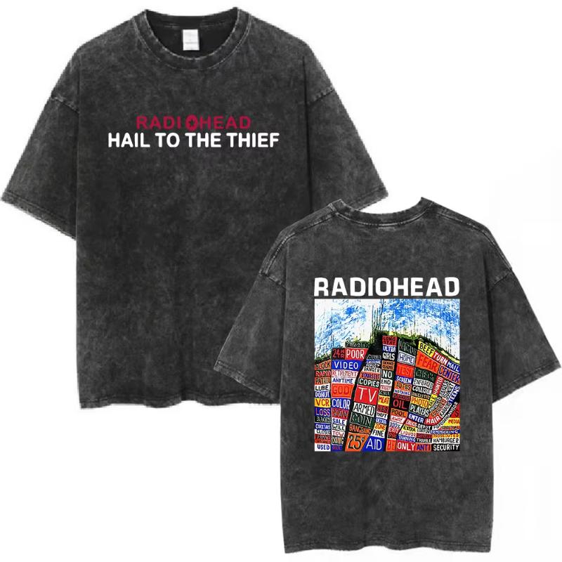 Rock Band Radiohead The Bends Винтажная стираная футболка Унисекс Женская мода Хип-хоп футболки Повседневные футболки Уличная одежда