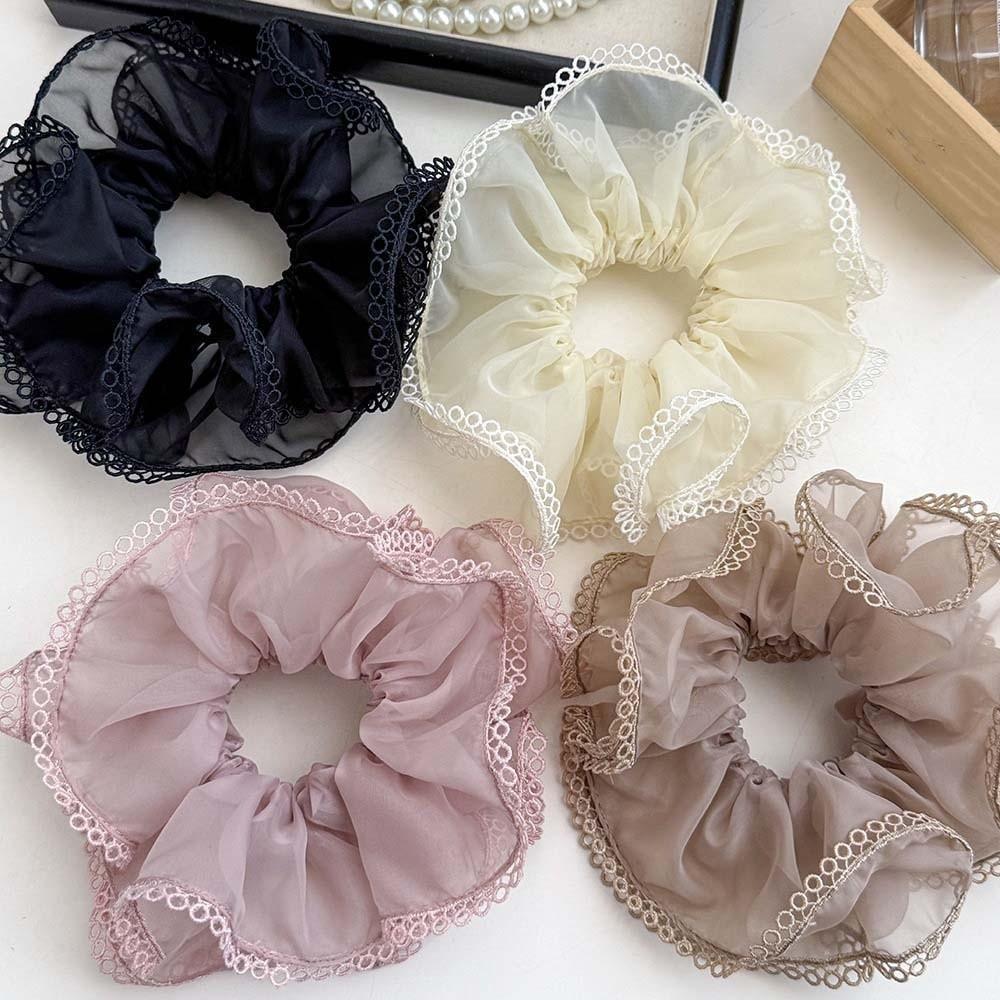 Solid Color Double-layer Mesh Hair Rope Elastic Large Intestine Hair Ring Ponytail Holder