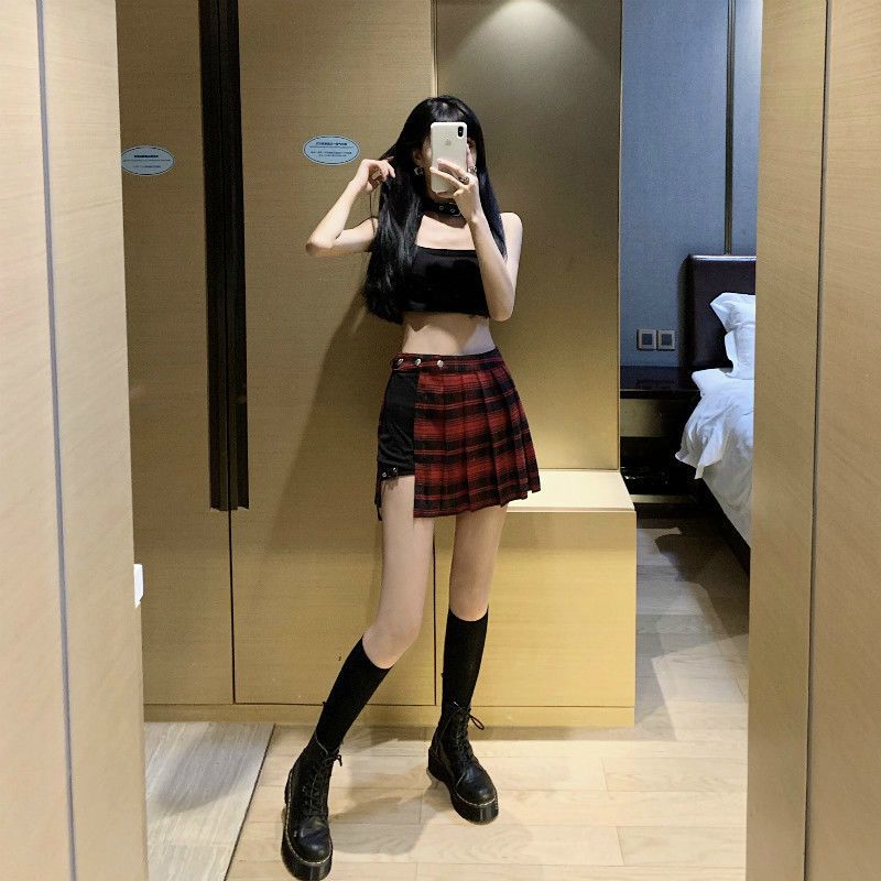 Готическая плиссированная юбка Мини-юбка в стиле панк Черная полуюбка с завязками на ногах Необычная юбка Брюки