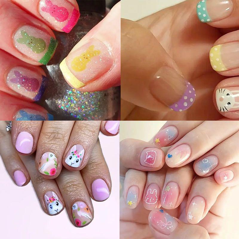 Nail Art 24 Pieces Easter Collection Cute Sweet French Bunny Short Wear Nail Art Pieces
