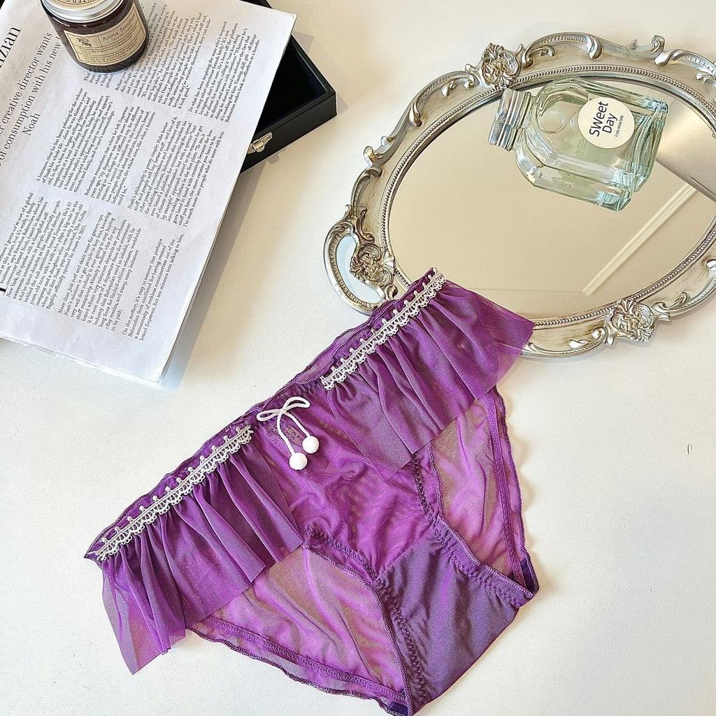 Ladies Spring and Summer 100 Pleated Mesh Lace Comfortable Breathable Cotton Crotch Waist Triangle Briefs