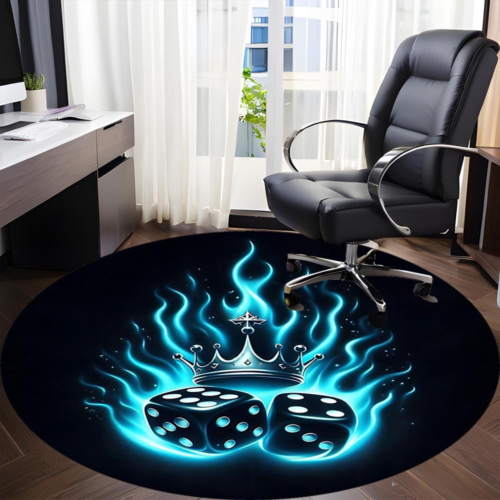 1pc Dice Crown Office Round Area Rug, Indoor Mat Suitable ForOffice, Under Office Chairs Bedroom Living Room Home Decor T164