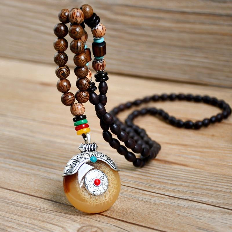 GemChic женские новые винтажные деревянные бусины янтарный кулон длинное ожерелье классическая этническая мода день рождения рождественский подарок на ювелирные изделия