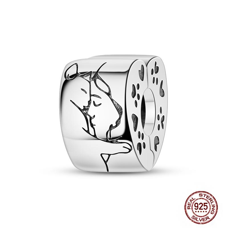 Round 925 Copper Clasp Pave Clip Charms Blue Star Moon Butterfly Slide Safety Chains Spacer Beads Fits Original Bracelet Zircon