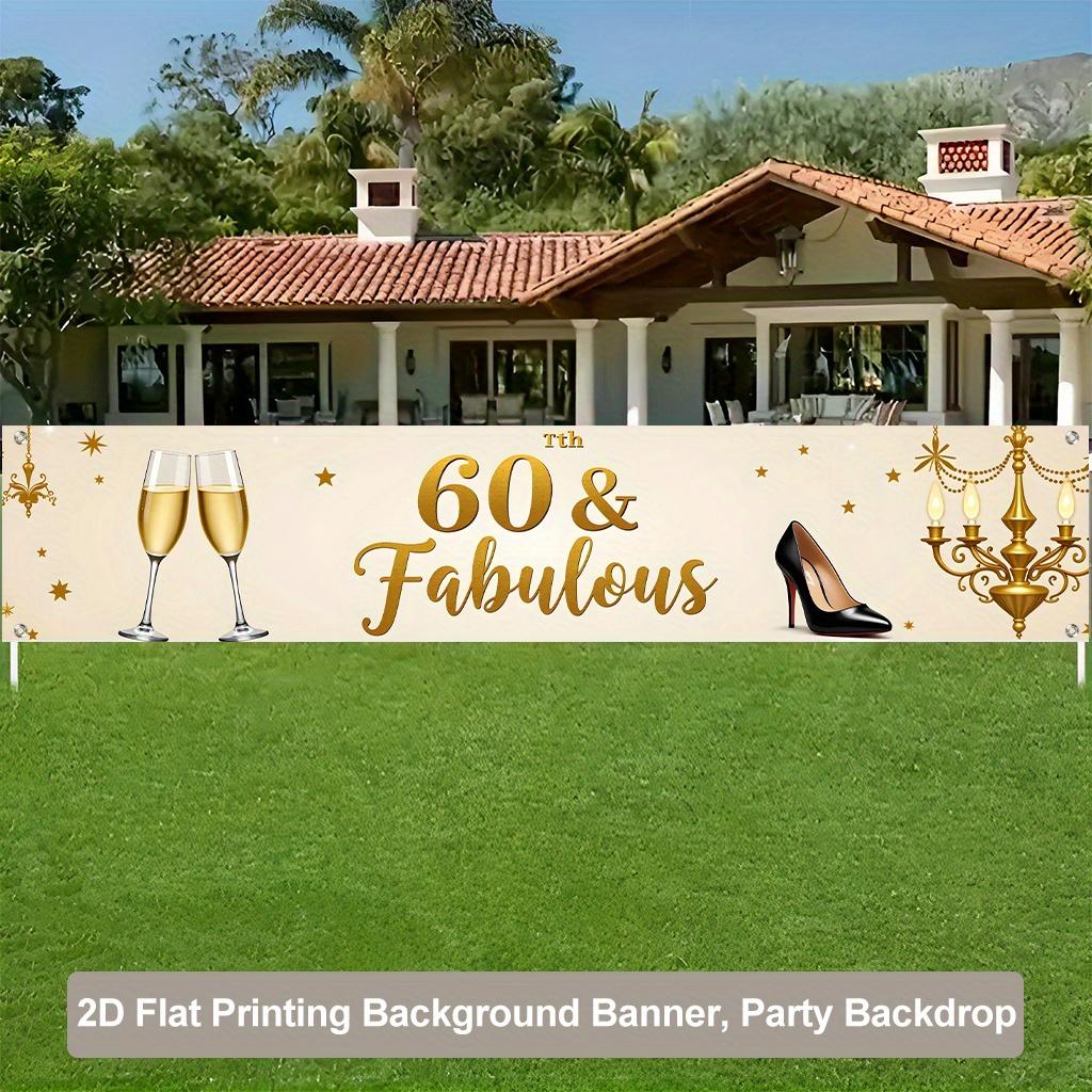 60th Birthday Party Banner, Happy Hour Background Design, Polyester Outdoor Indoor Fence Lawn Decoration