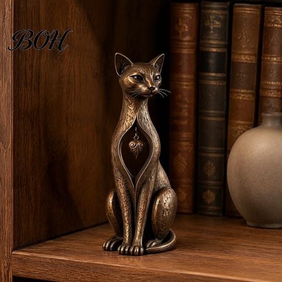 Cat Figurine Vintage Distressed Figurine, Rustic Animal Statue for Desk Shelf Home Artistic Desktop Decor, Handcrafted Retro Style Ornament,