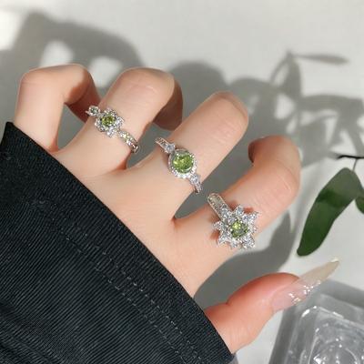 Весенний Нишевый Дизайн Цветное Сокровище Оливково-Зеленый Zir*****Кольцо-Перо Роскошное Высококлассное Кольцо в Форме Сердца Полностью Алмазное