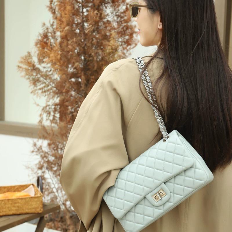 Новая модная универсальная сумка-мессенджер из овчины первого слоя с ромбовидной цепочкой, для通勤, под мышку, на плечо, портативная женская сумка