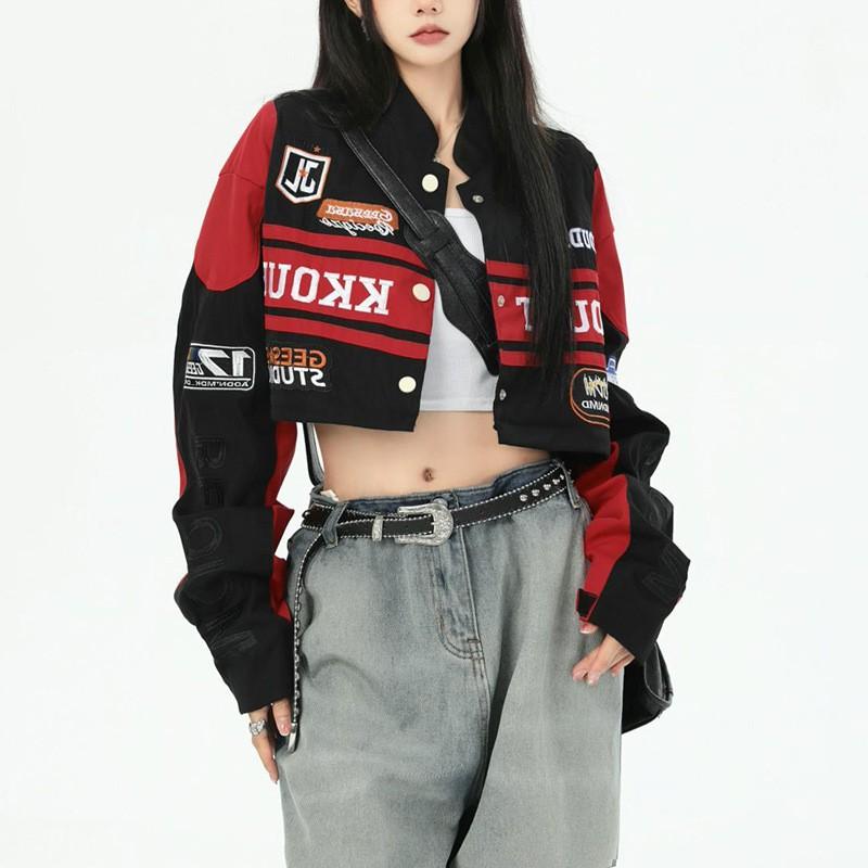 Detachable 2-in-1 American Racer Suit Women Moto Jacket Mini Skirt 2-Piece Set
