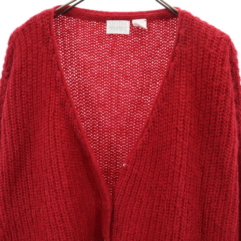 MODA INT'L 80-е Мохер Смесь Винтажный Вязаный кардиган с длинным рукавом L Красный Женский Б/У