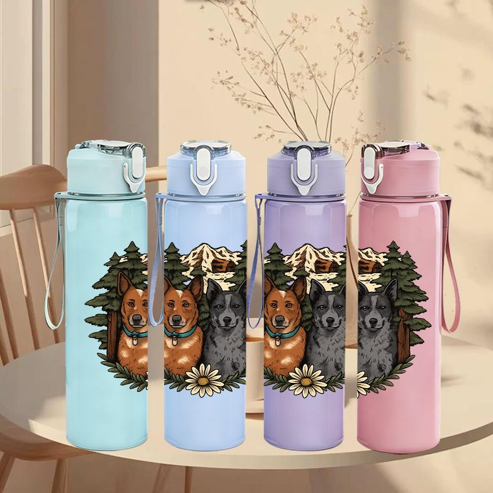 1PC Forest Bear Dog Wildlife Art 750ml Color Plastic Sports Water Bottle Leakproof Flip Straw Lid Suitable for Sports Office Home Use