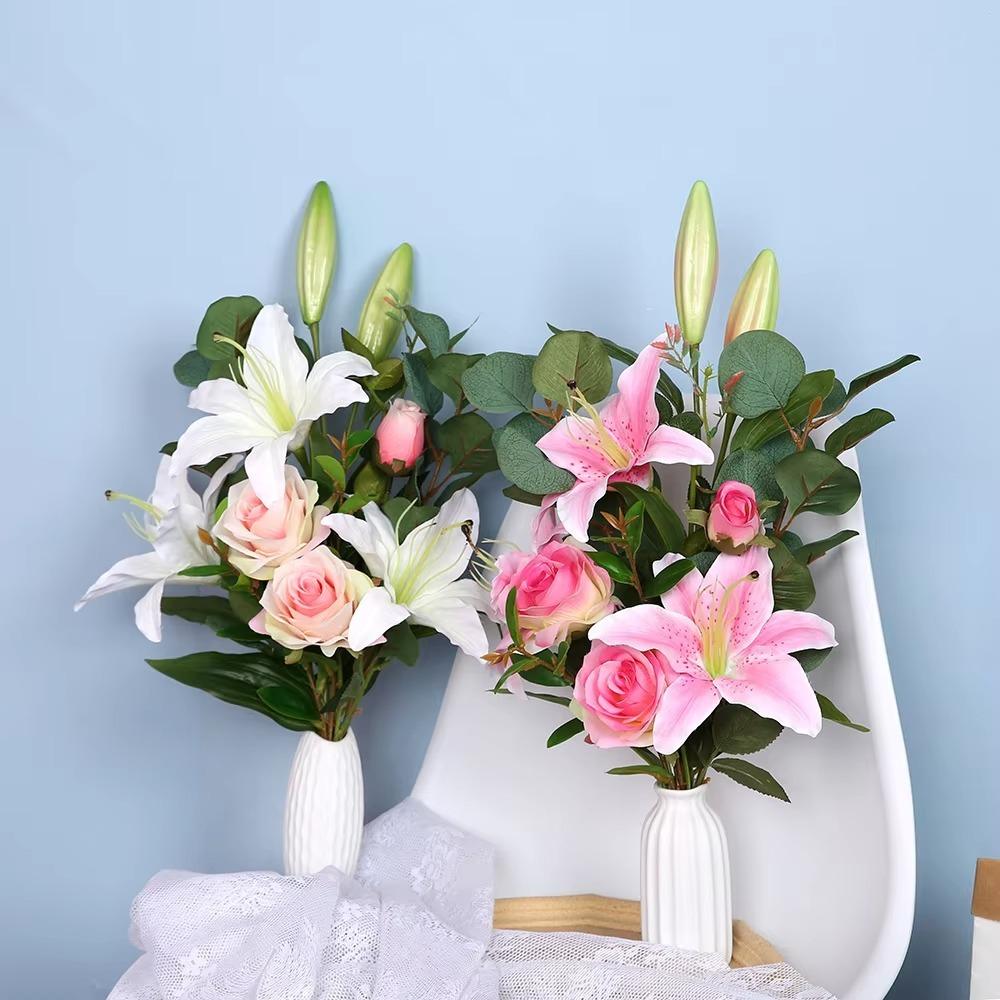 Silk Fake Lily Bouquet 65cm Wedding Bridal Bouquet Artificial Lily Flower  for Home Wedding Decor