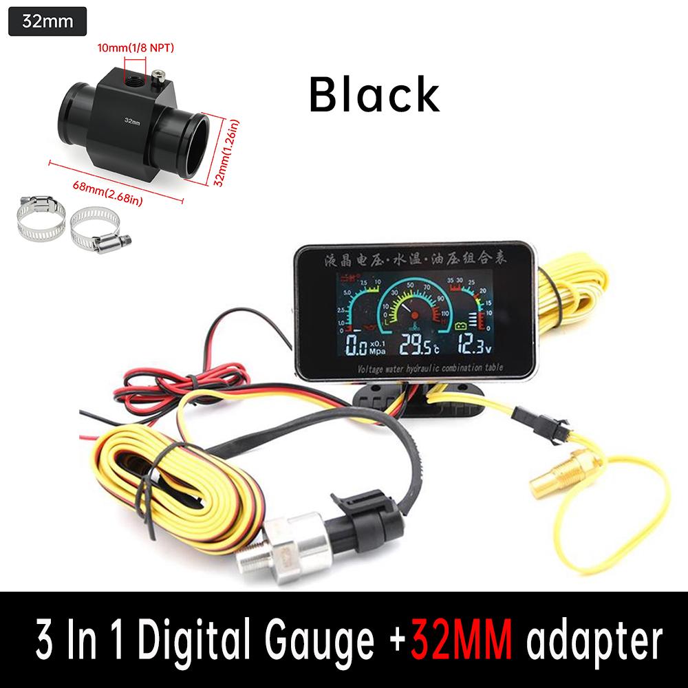 3 IN 1 Water Temperature/Oil Pressure/voltage Gauges+Water Temperature Sensor 12/24v Multi-Function Digital Gauge with Alarm