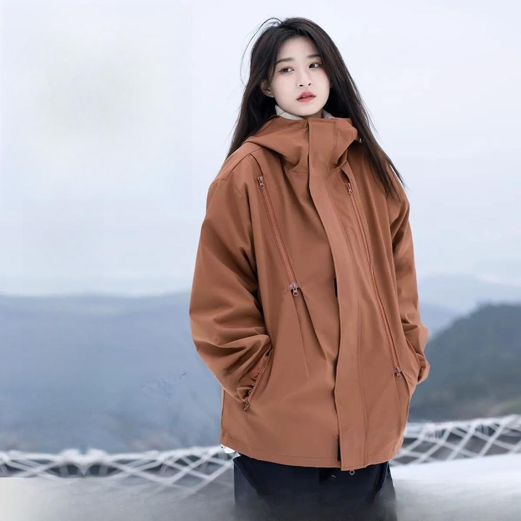 Men's and Women's Same Double Zipper Simple Design Multi-zipper Jacket Mountain Jacket