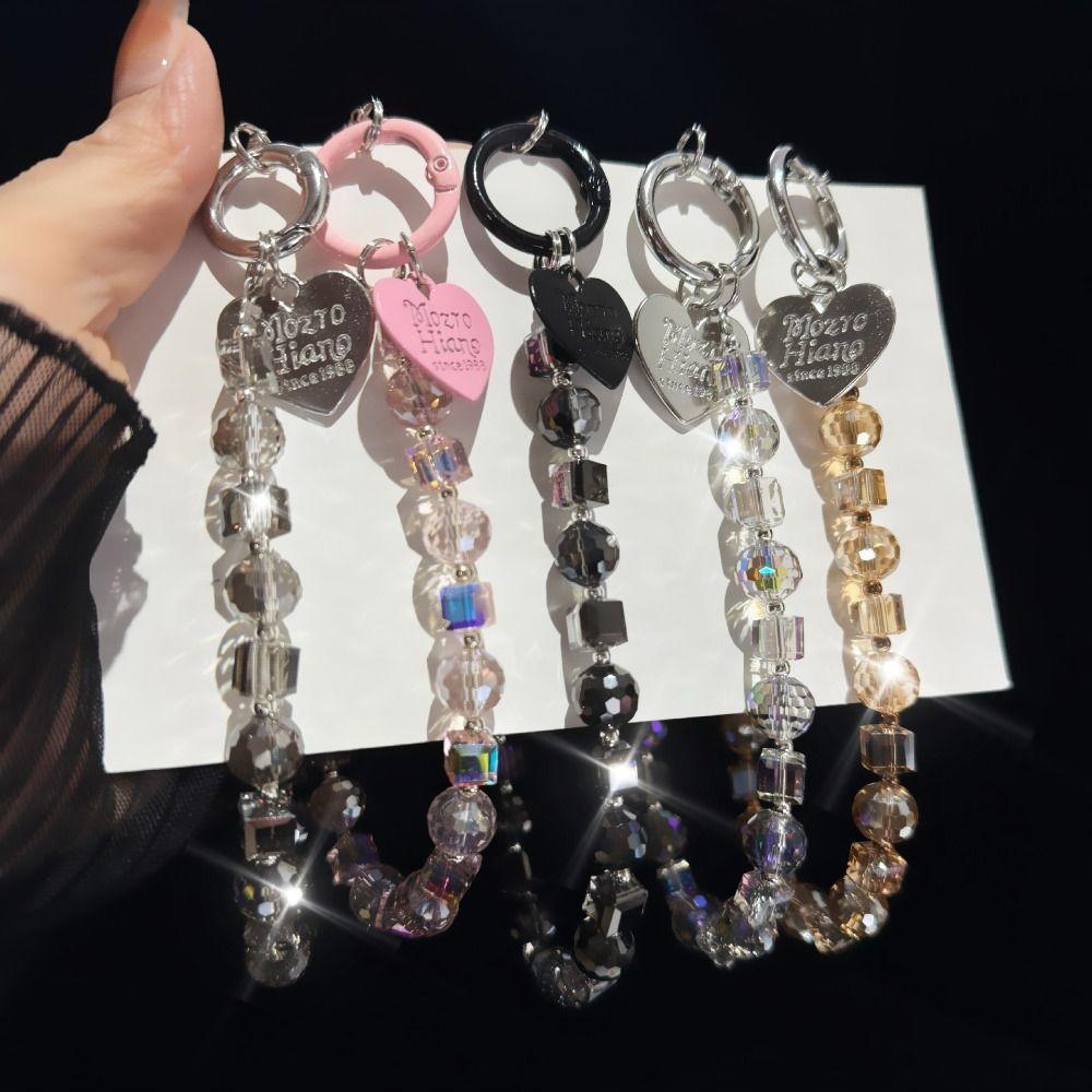 With Clip Mobile Phone Lanyard Short Love Phone Pendant Crystal Beads Phone Chain  Female Lady Girl