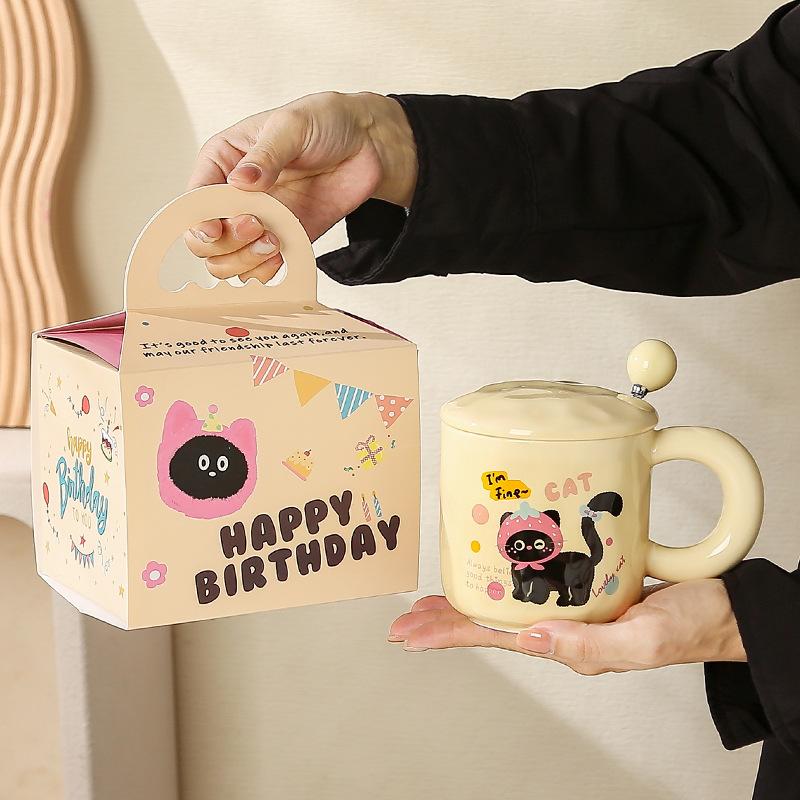 Little Black Cat Cute Creative Elegant Simple Cartoon Mug Three Dimensional Ceramic Cup Cute Souvenir Gift Box Set