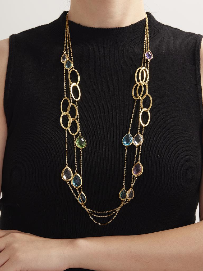 Длинная цепочка-ожерелье для свитера 82 см из нержавеющей стали с покрытием 18 карат золотом с блестящей подвеской-каплей и граневым стеклянным камнем, ожерелья для женщин