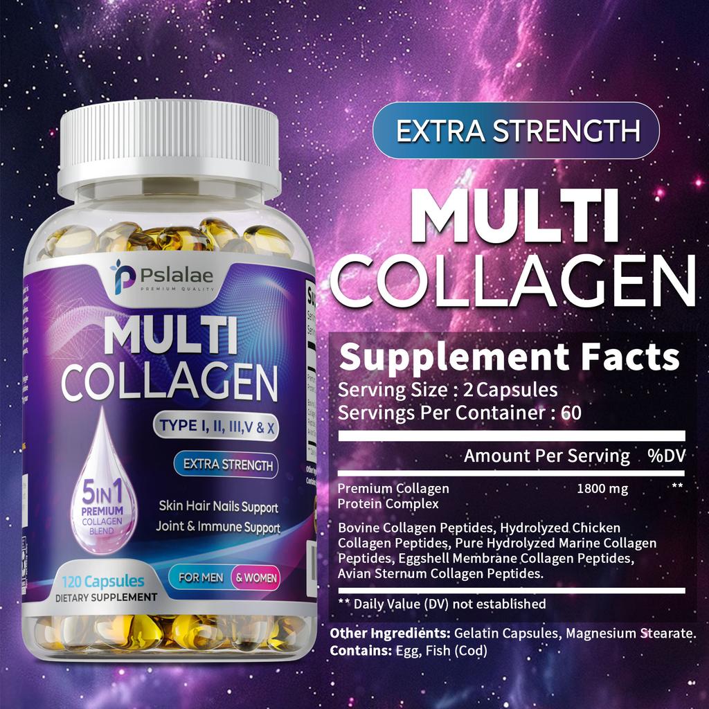 Pslalae Collagen Softgels, a natural hydrolyzed collagen peptide supplement, support hair, skin, nail, and joint health.