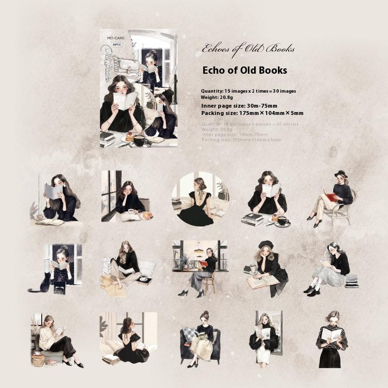 30Pcs/Pack Aesthetic Decals Labels Reading Girl Stickers Decorative Diary Album Material Scrapbooking Supplies