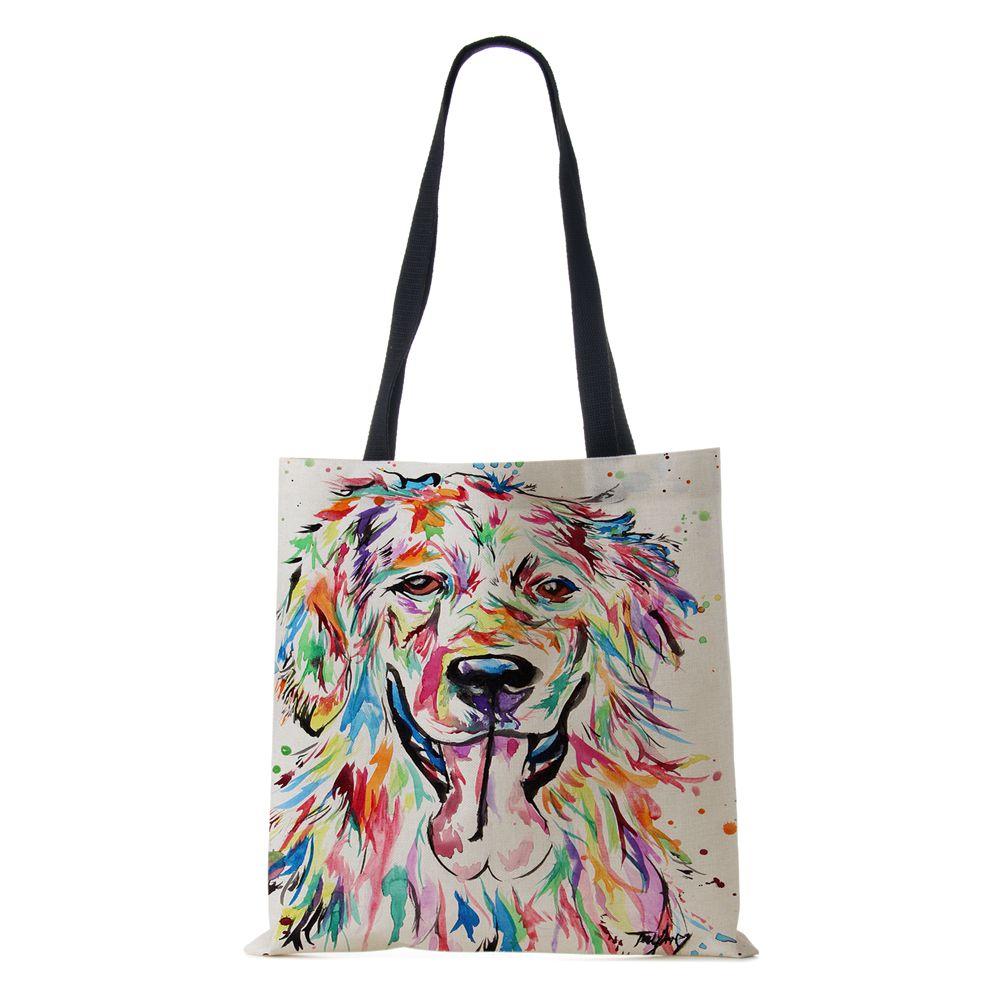 Женская наплечная сумка шоппер для путешествий Харадзюку холщовая повседневная сумка эко переработанная масляная живопись собака большая вместимость тоут сумка для книг KTY