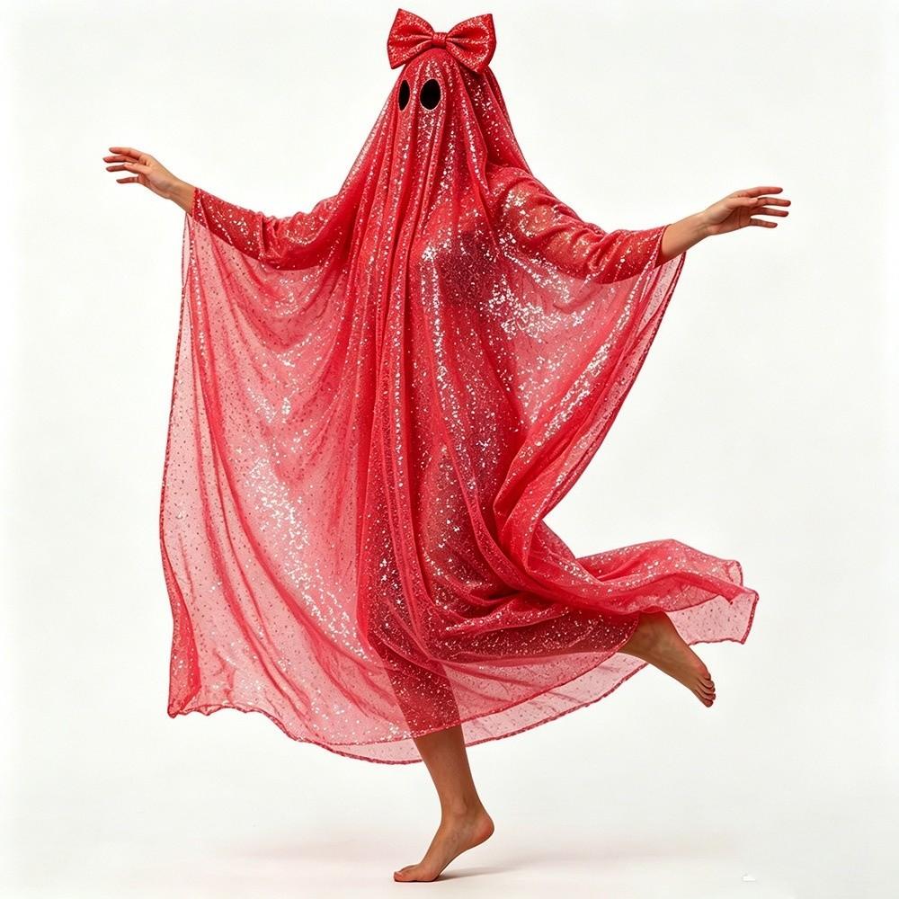 Funny Bowknot Ghost Cloak Glitter Cosplay Props Halloween Costume Cape Performance Property