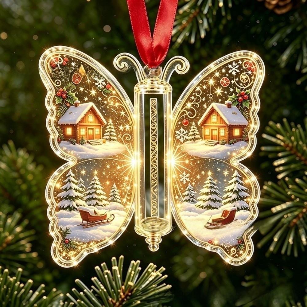 Transparent Acrylic Christmas Tree Ornaments Butterfly Hanging Decorations Home Decoration