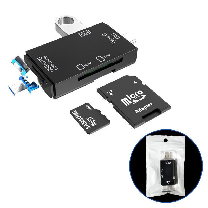 6-в-1 USB 3.0 Type-C кард-ридер для Android и компьютеров, совместимый с OTG SD/TF/U-накопителями.