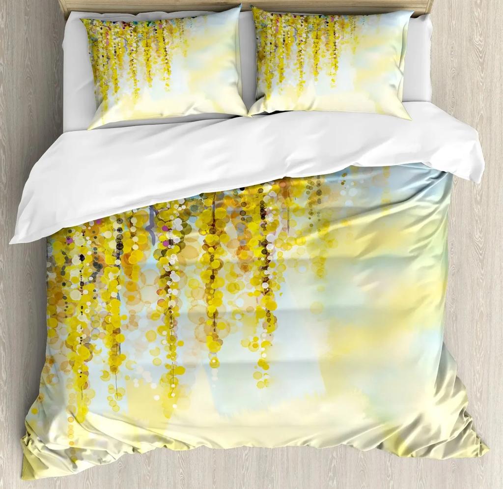 Красочный комплект пододеяльника с цветами,Абстрактный плющ Романтический пейзаж Весенний цветочный арт Природа Комплект постельного белья Полный размер,Бирюзовый Фиолетовый