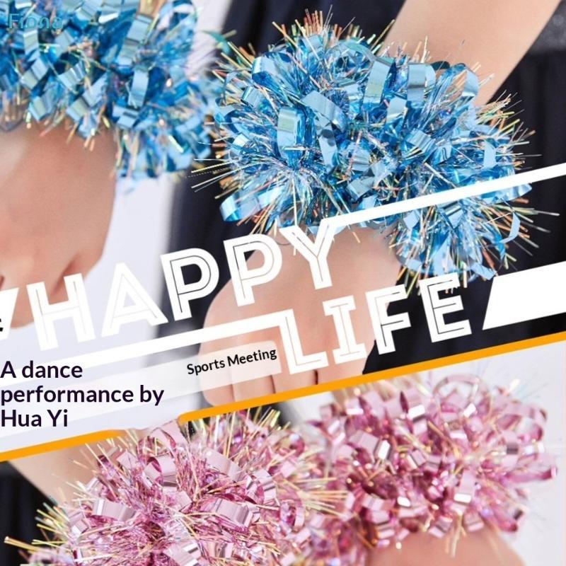 Metallic Tinsel Wrist Corsage Bracelets,Bulk Sparkly Pom Pom Wristbands for Kids Dance Recitals,Cheerleading & Party Decor