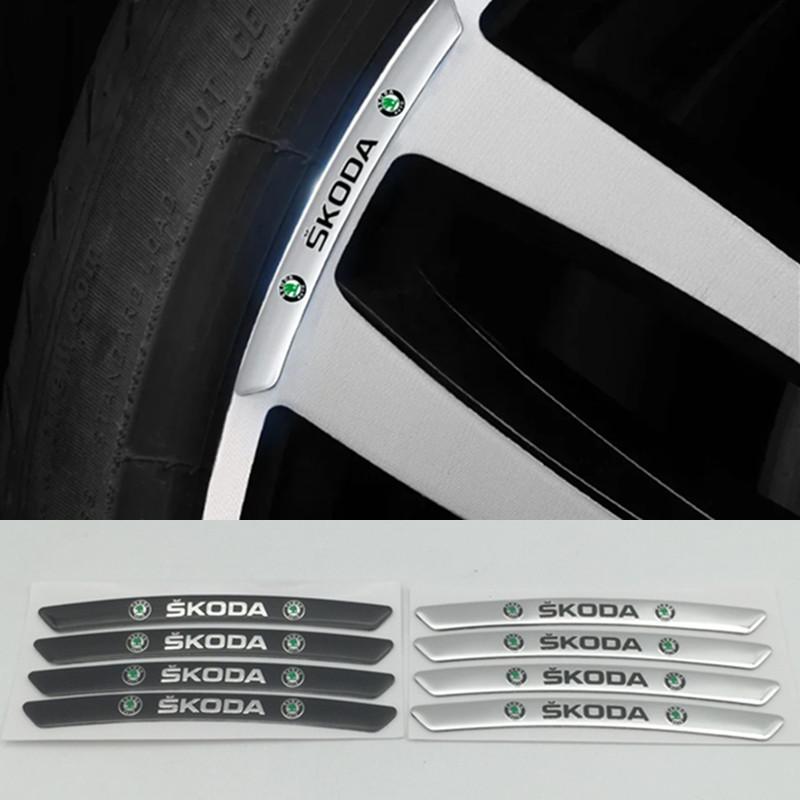 NADH5 4pcs 3D Aluminum For Skoda Car emblem Wheel hub Rims Center Cap Badge covers sticker Decals Styling accessories