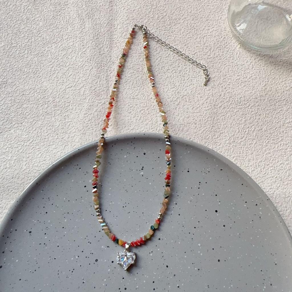 Vintage Zircon Crystal Heart Pendant Geometric Baroque Transparent Crystal Chain Necklace for Women Choker Party Jewelry N478