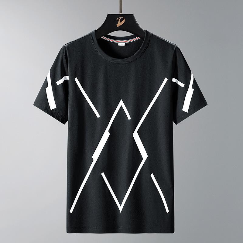 Men's Summer Ice Silk Thin Short Sleeved T-shirt Fat Middle Aged Youth Plus Size Quick Drying Loose Round Neck Top