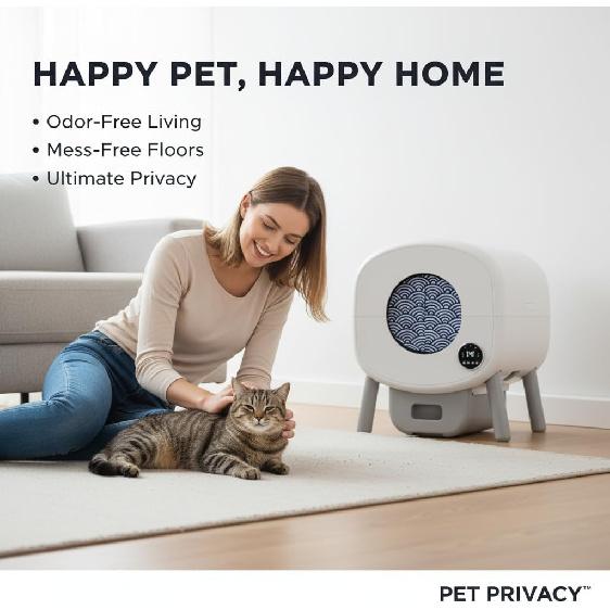 Умный туалет для кошек с дверцей для уединения - Занавеска для контроля запаха и следов для автоматических кошачьих туалетов - Подходит для круглых отверстий диаметром 10 дюймов - Простая установка