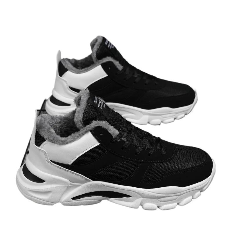 Модная мужская обувь, кроссовки, мокасины 2024, новая зимняя обувь, теплая меховая подкладка, легкая повседневная обувь, мужская обувь для ходьбы
