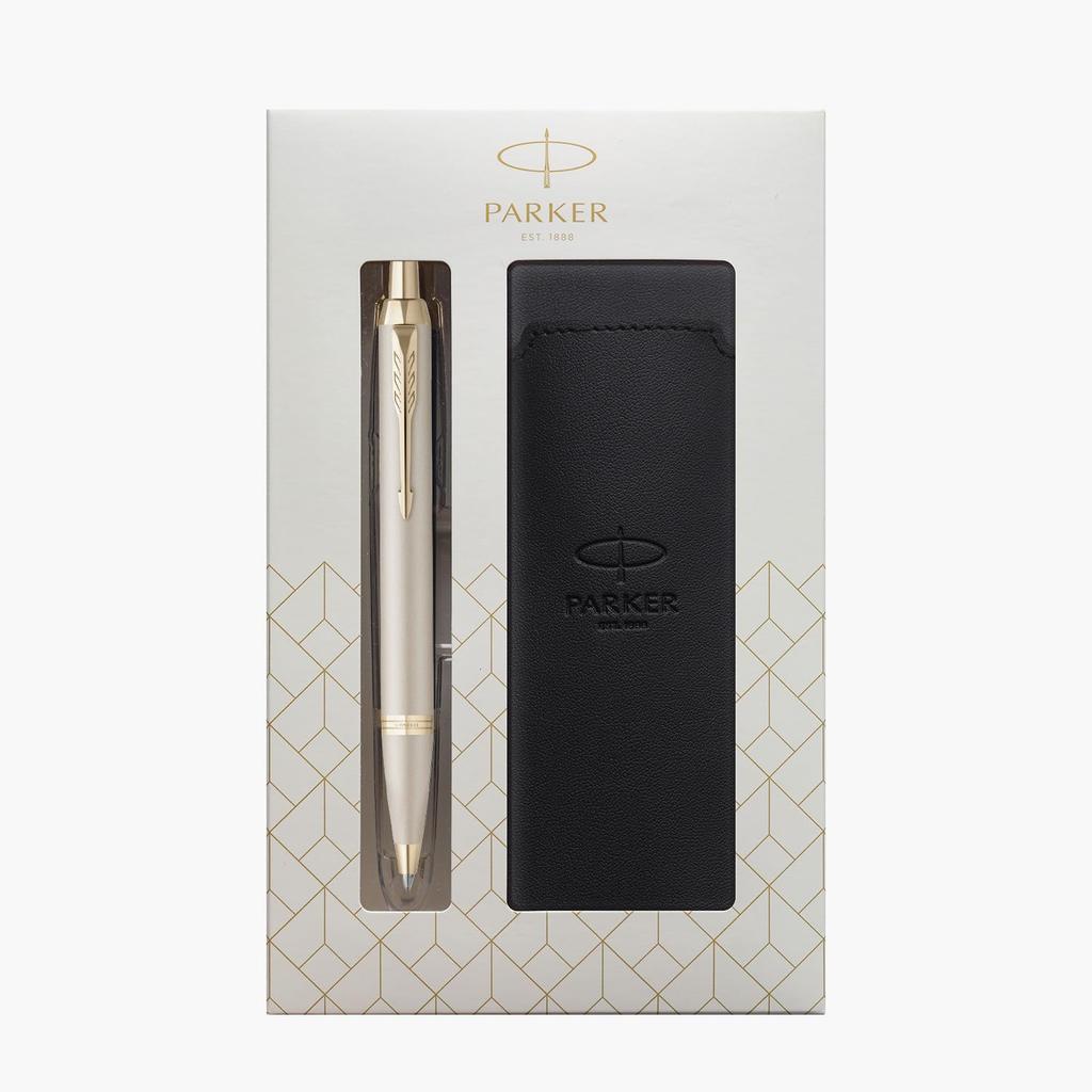PARKER Ballpoint Pen IM Monochrome Champagne CHT Medium Point with Pen Sheath Gift Box Set Regular Import 2173273 V1d Oil-based