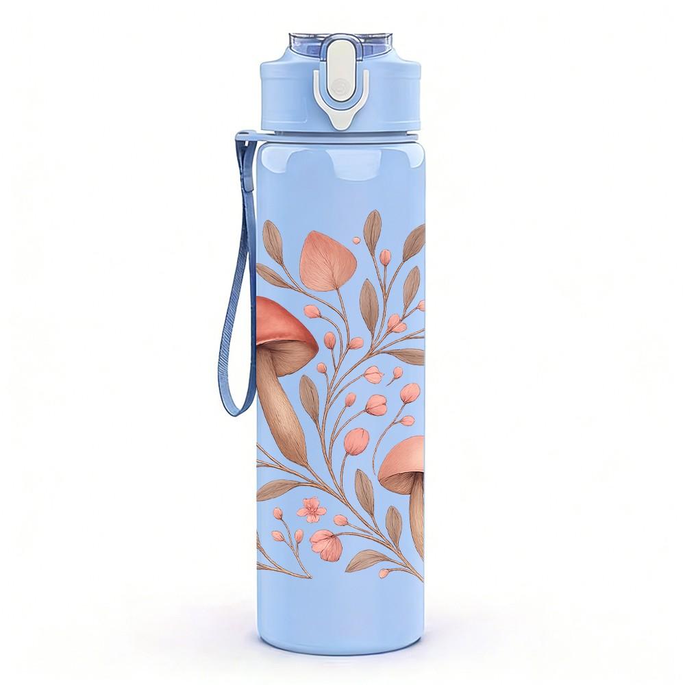 1PC Mushroom Dry Leaf Forest Sketch Print 750ml Color Plastic Sports Water Bottle Leakproof Flip Straw Lid Suitable for Sports Office Home Use