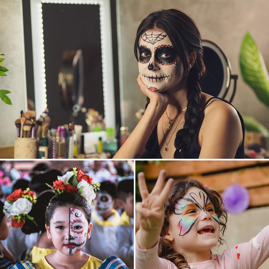 Набор акварельных красок 30 цветов Профессиональные краски для лица с 3 кистями, 6 трафаретами и 10 зелеными губками