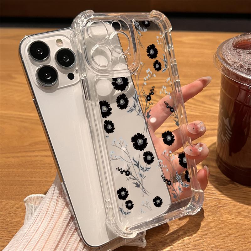 Чехол для iPhone 16 15 14 13 12 11 Pro Max 7 8 15 16 Plus X XR XS Max SE Милый прозрачный силиконовый мягкий чехол с розовым цветком