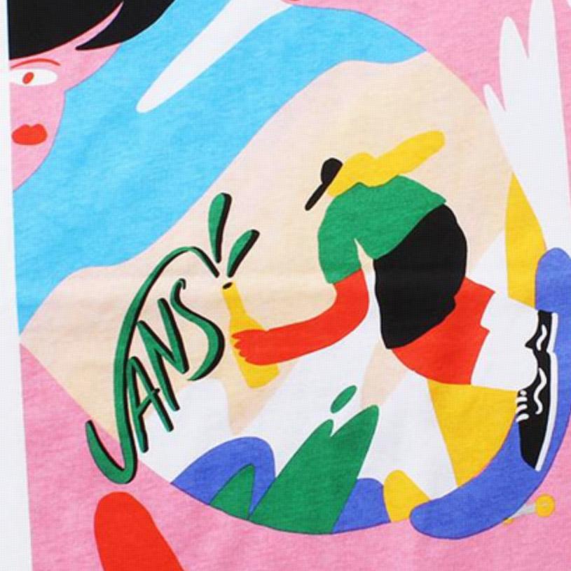 Vans Футболка с короткими рукавами и круглым вырезом с узором в сотрудничестве с азиатскими художниками, мужские топы, белые VN0A4URLWHT