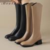 FOREADA Women Knee High Boots Square Toe Thick Mid Heels Long Boot Zipper Western Gogo Boots Lady Fashion Shoes Autumn Winter 43