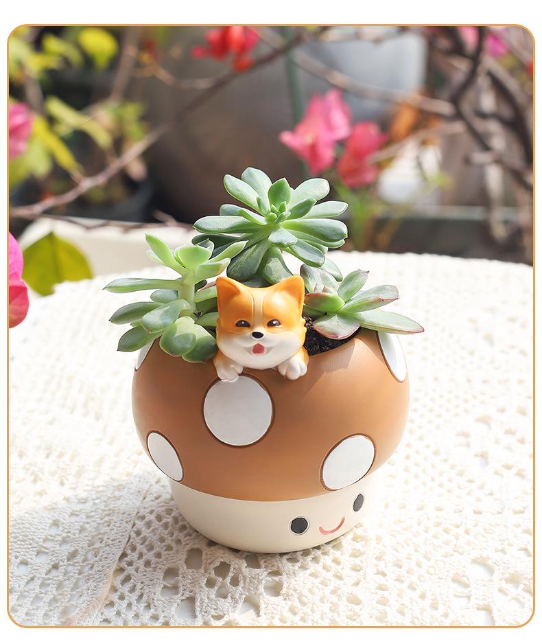 Mushroom Fun Resin Flower Pot - Creative Gardening Succulent Planter for Desk or Table