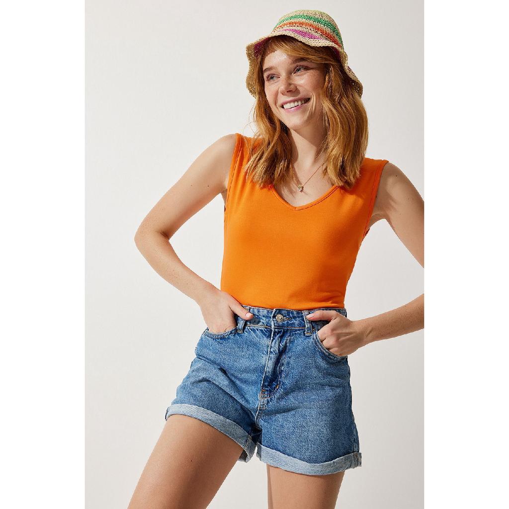 Deep Front Back V Neck Viscose Blouse Red